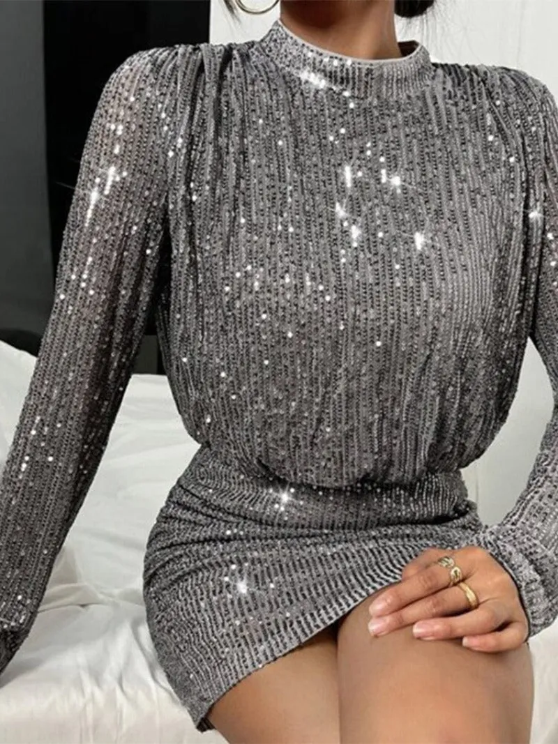 Sequin Long Sleeve Mini Sexy Evening Party Dresses