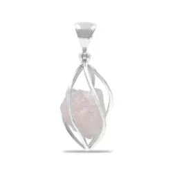 Starborn Morganite Crystal in Sterling Silver Spiral Cage Pendant