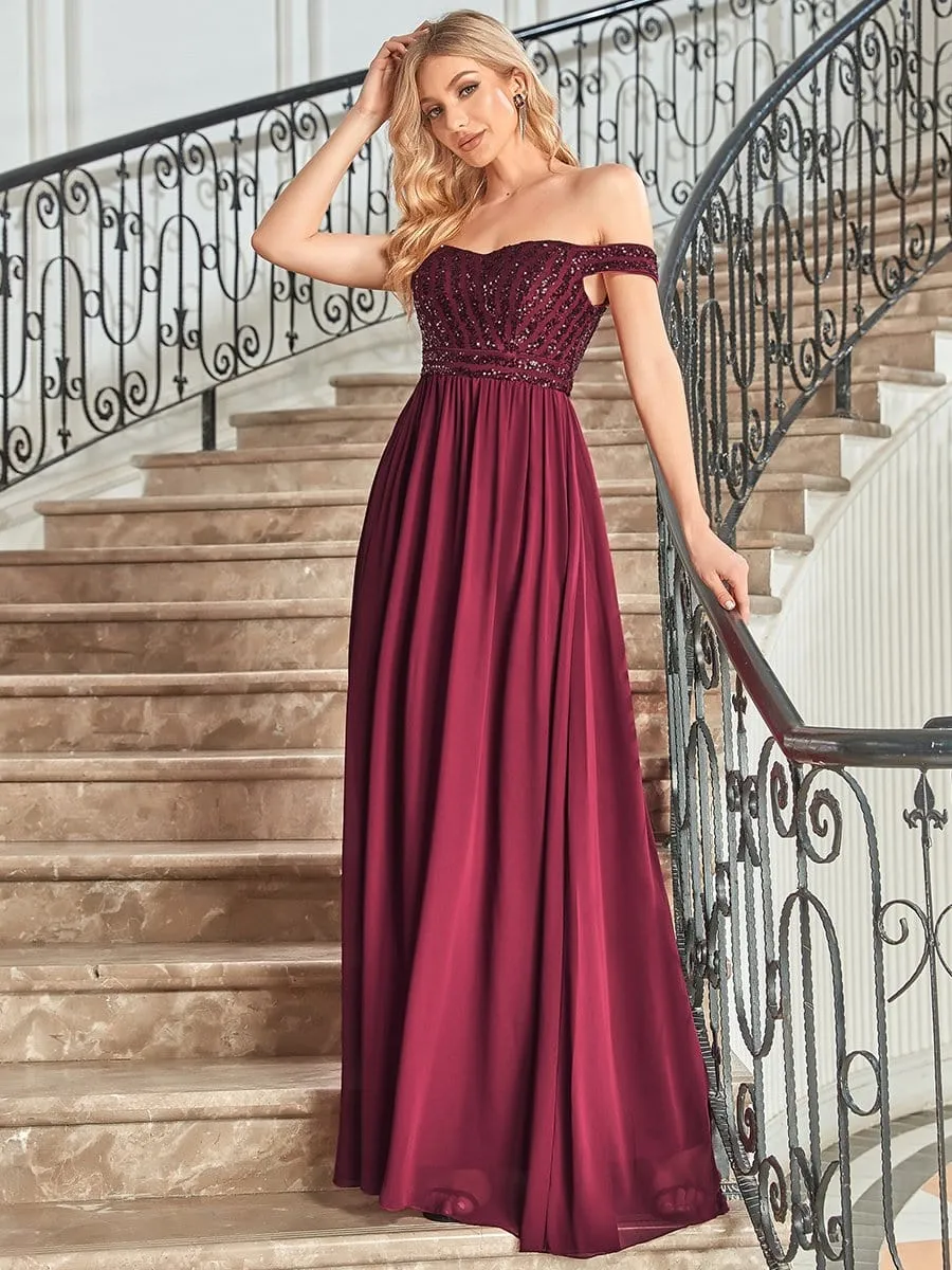 Striped Sequin Sweetheart Floor-Length Evening Dress