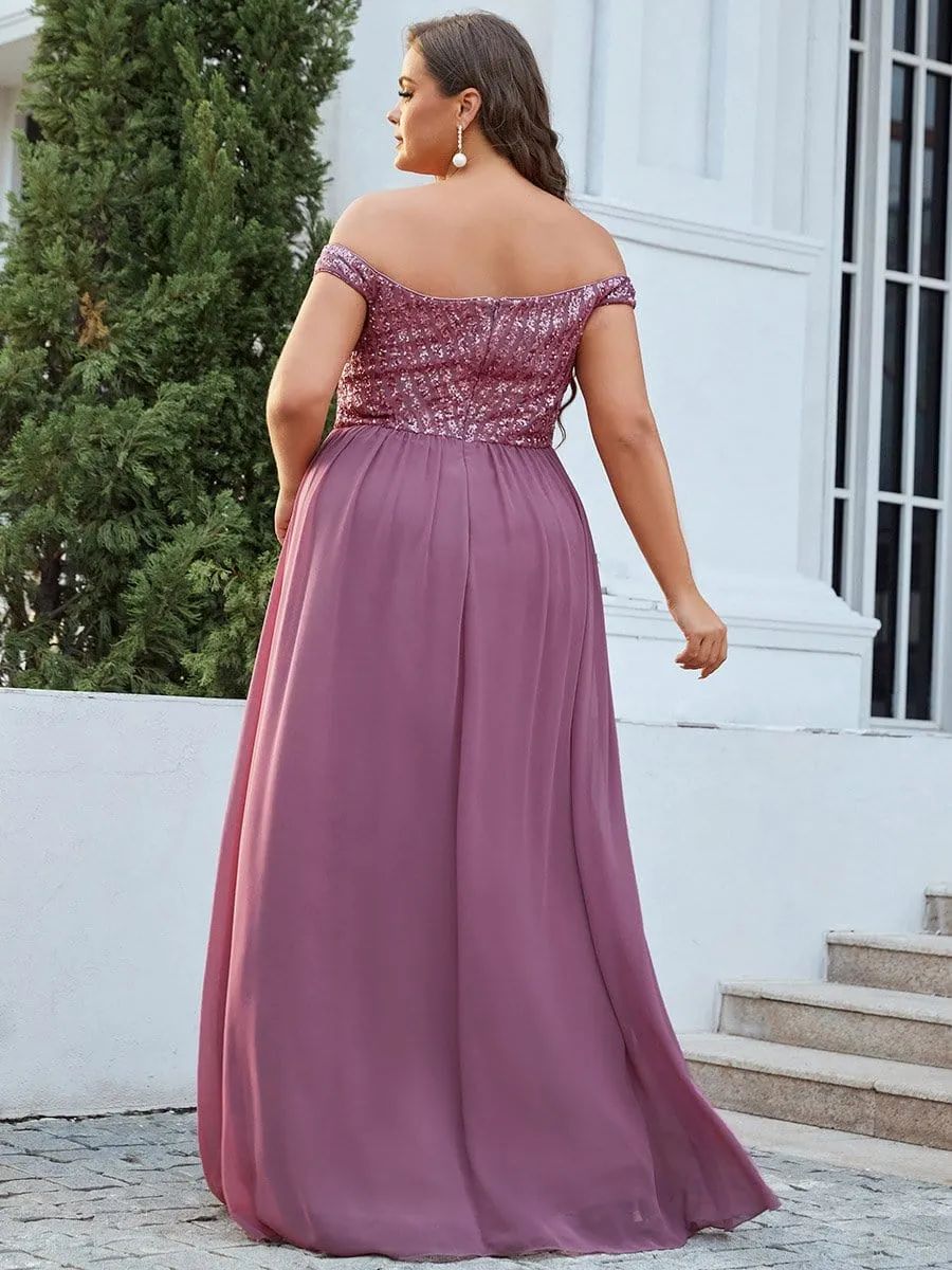 Striped Sequin Sweetheart Floor-Length Evening Dress