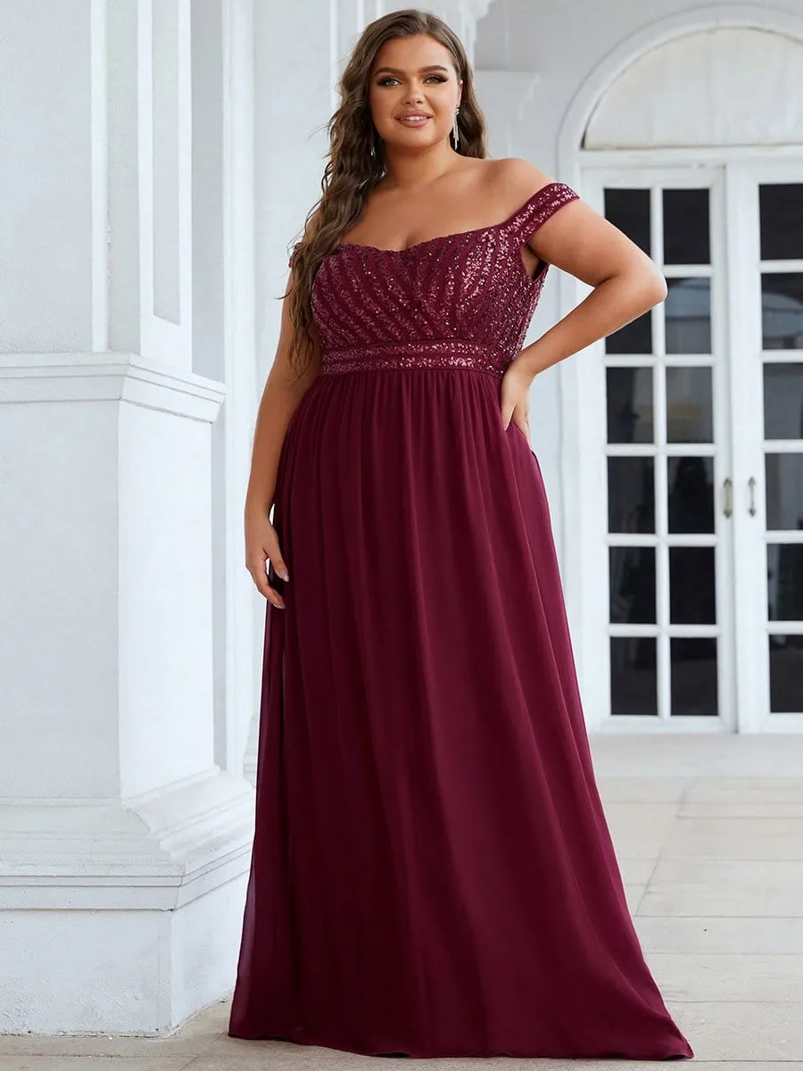 Striped Sequin Sweetheart Floor-Length Evening Dress