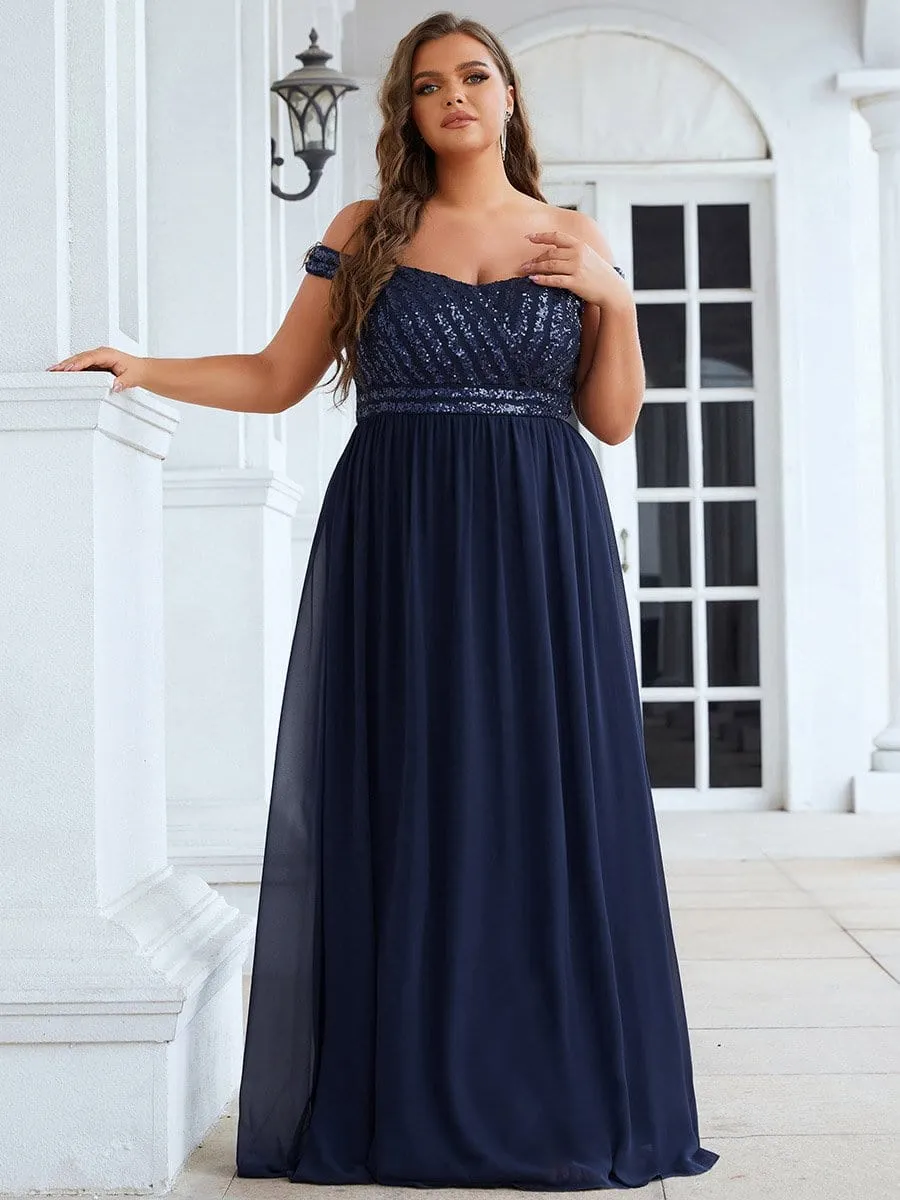 Striped Sequin Sweetheart Floor-Length Evening Dress