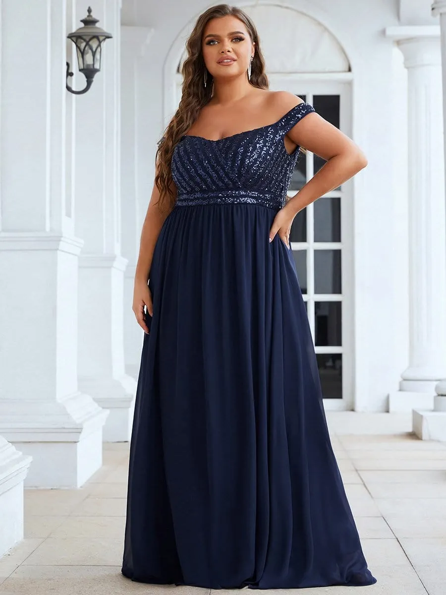 Striped Sequin Sweetheart Floor-Length Evening Dress