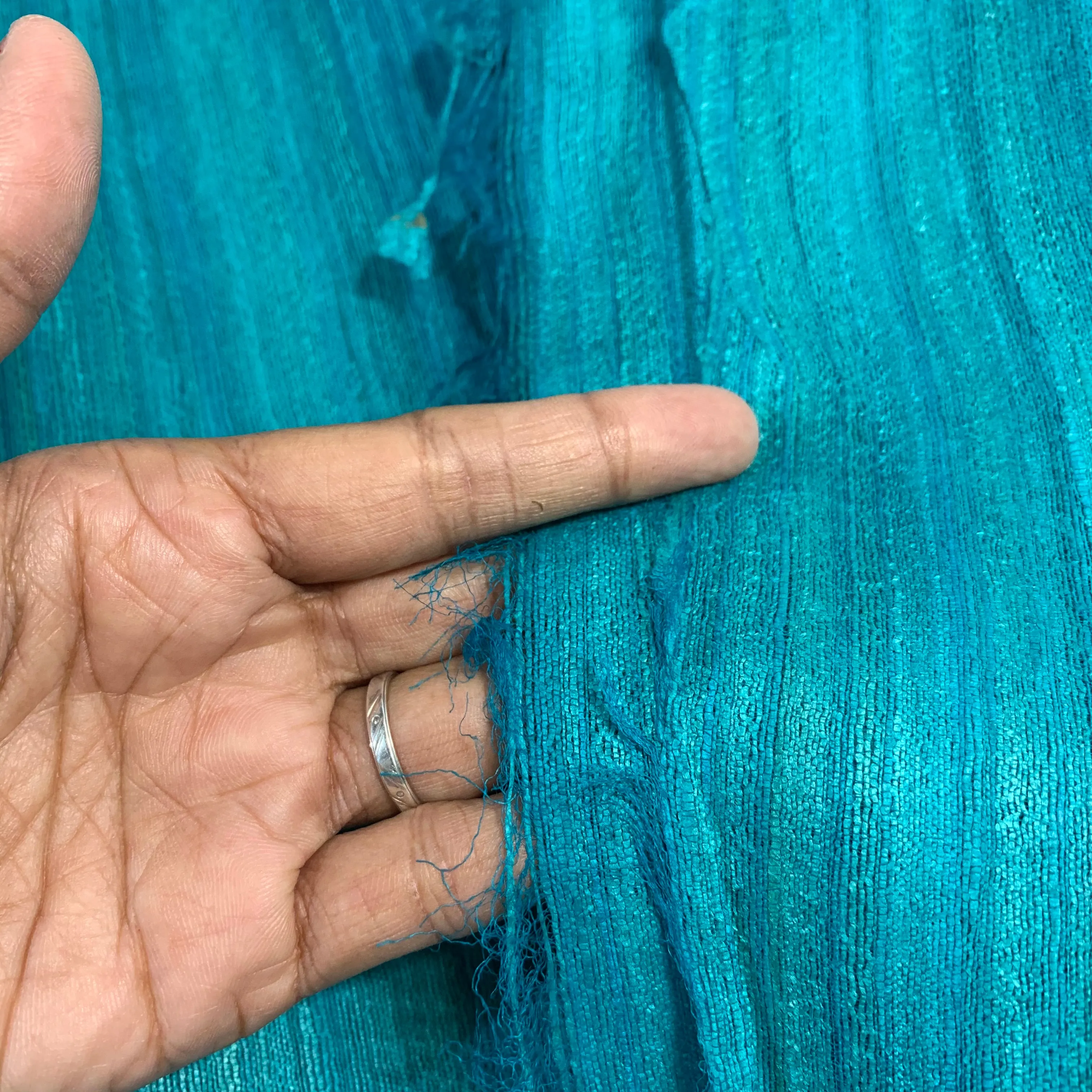 Teal Ahimsa Tussar Pure Silk Fabric