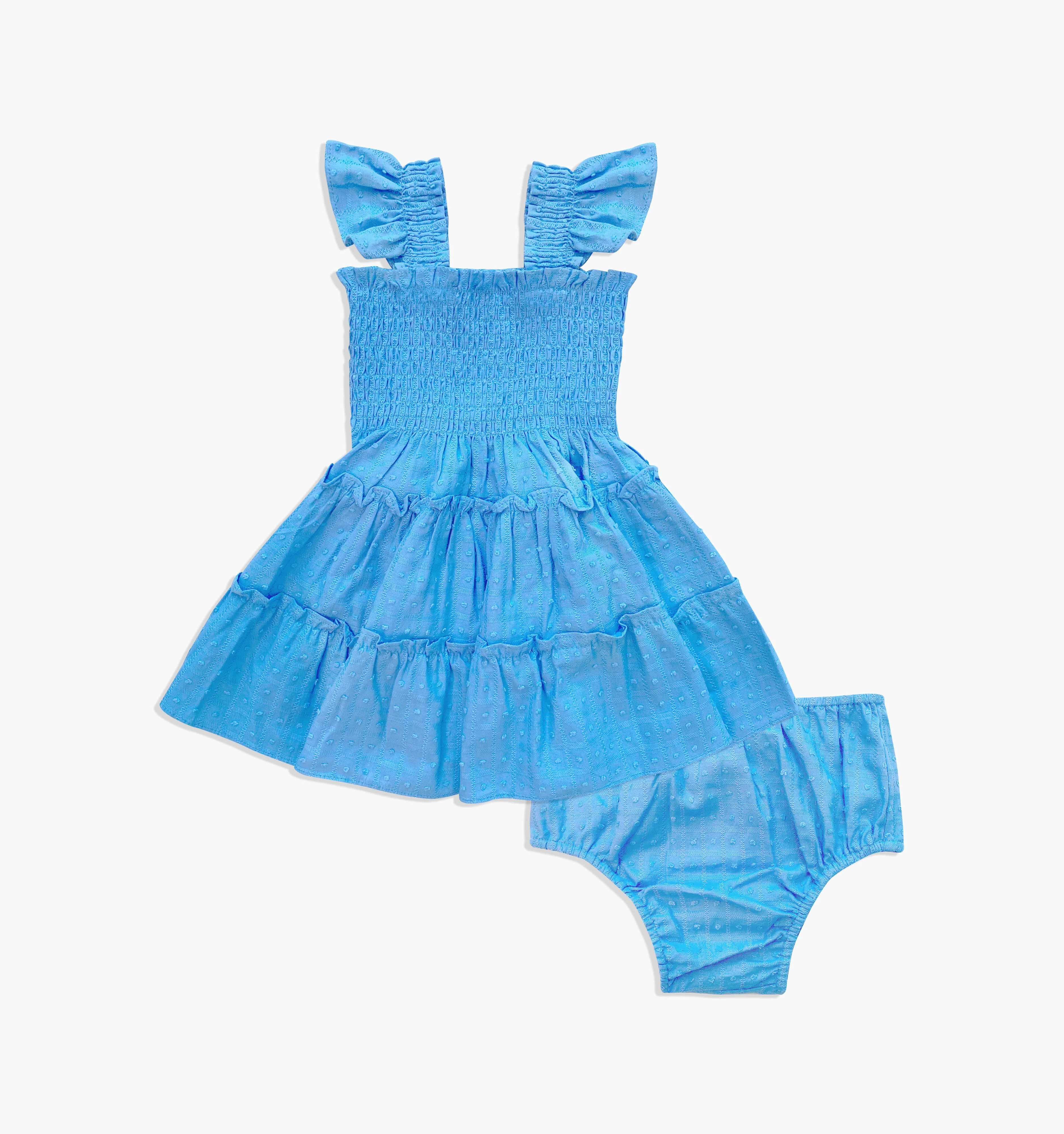 The Baby Ellie Nap Dress - Hydrangea Blue Textured Clip Dot