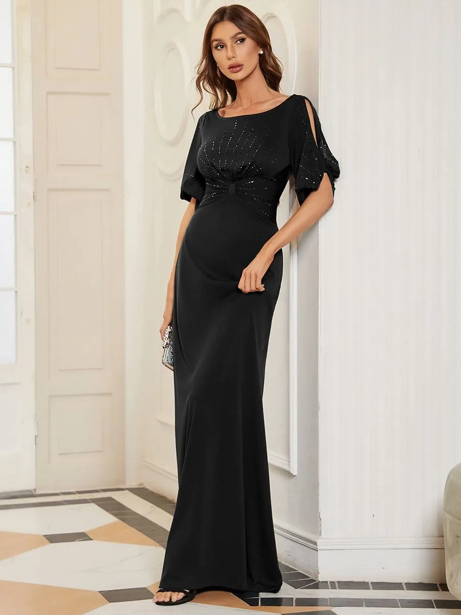 Trendy Round Neck Long Mermaid Evening Dress with Sleeves