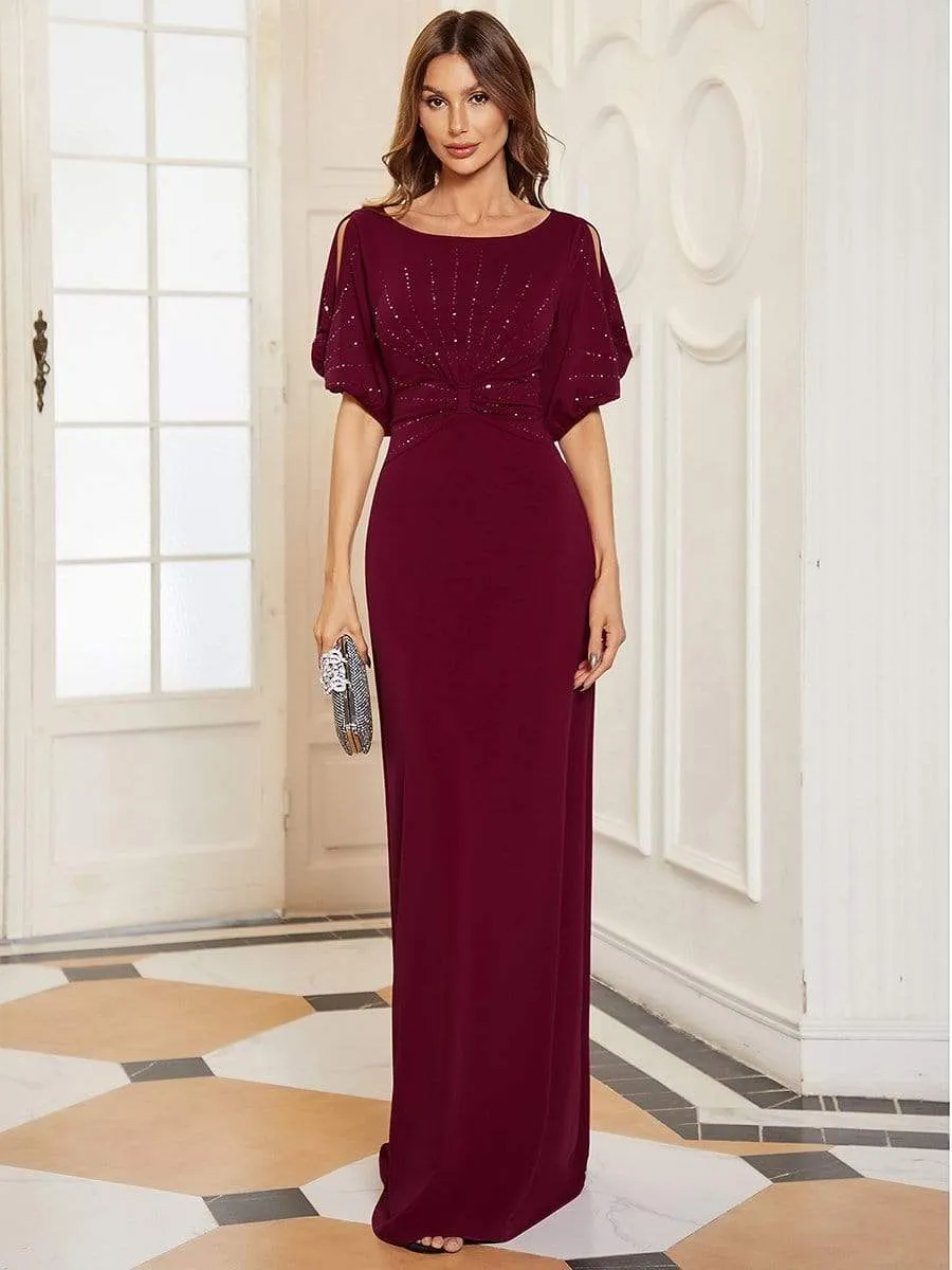 Trendy Round Neck Long Mermaid Evening Dress with Sleeves