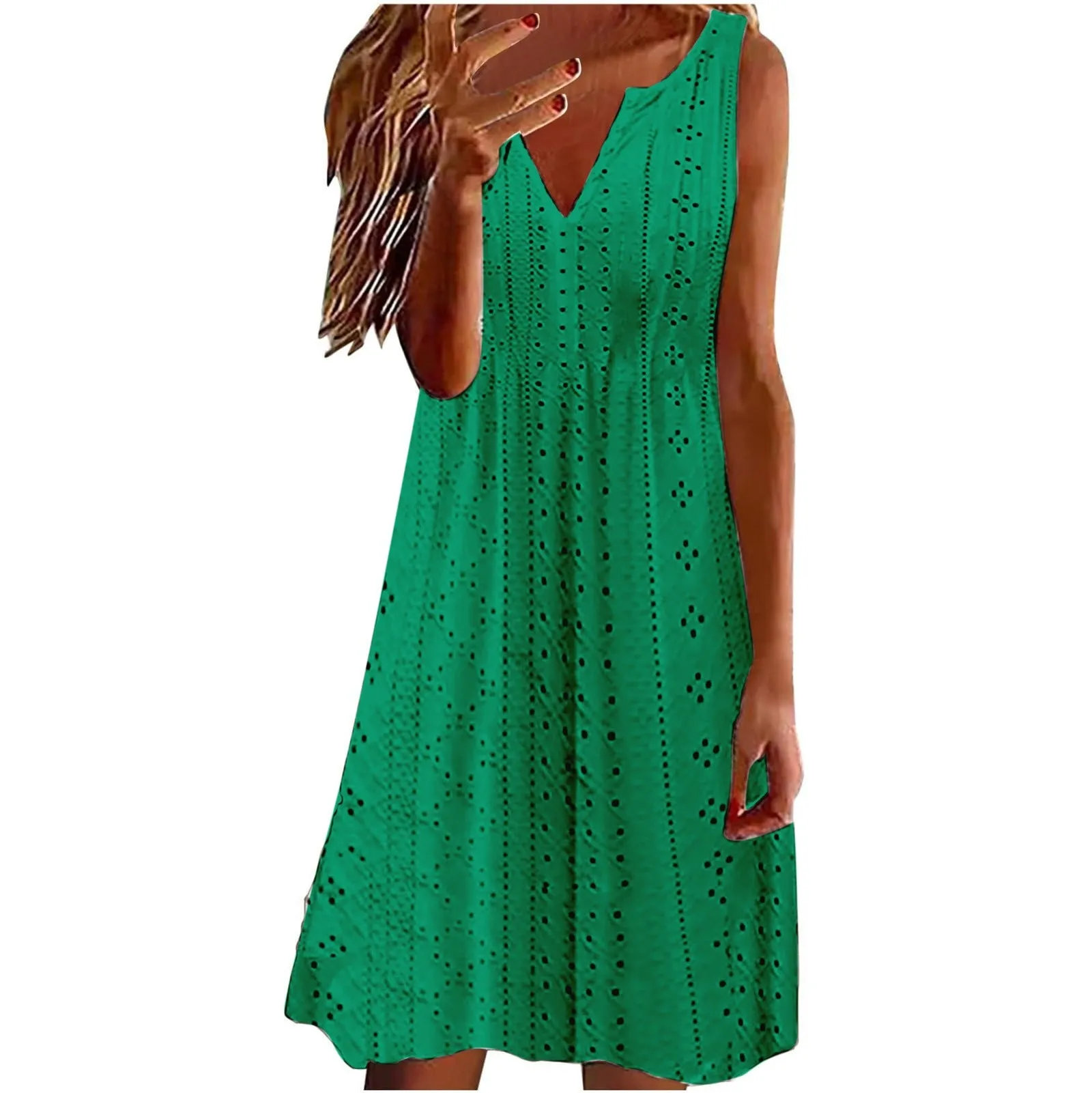 V-neck Sleeveless Loose Solid Color Dress