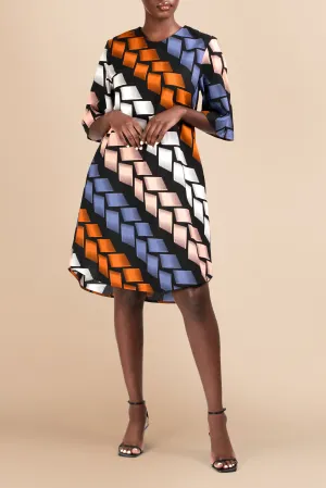 Vele Shift Cotton Dress in Multicolor Knotted Ropes Print