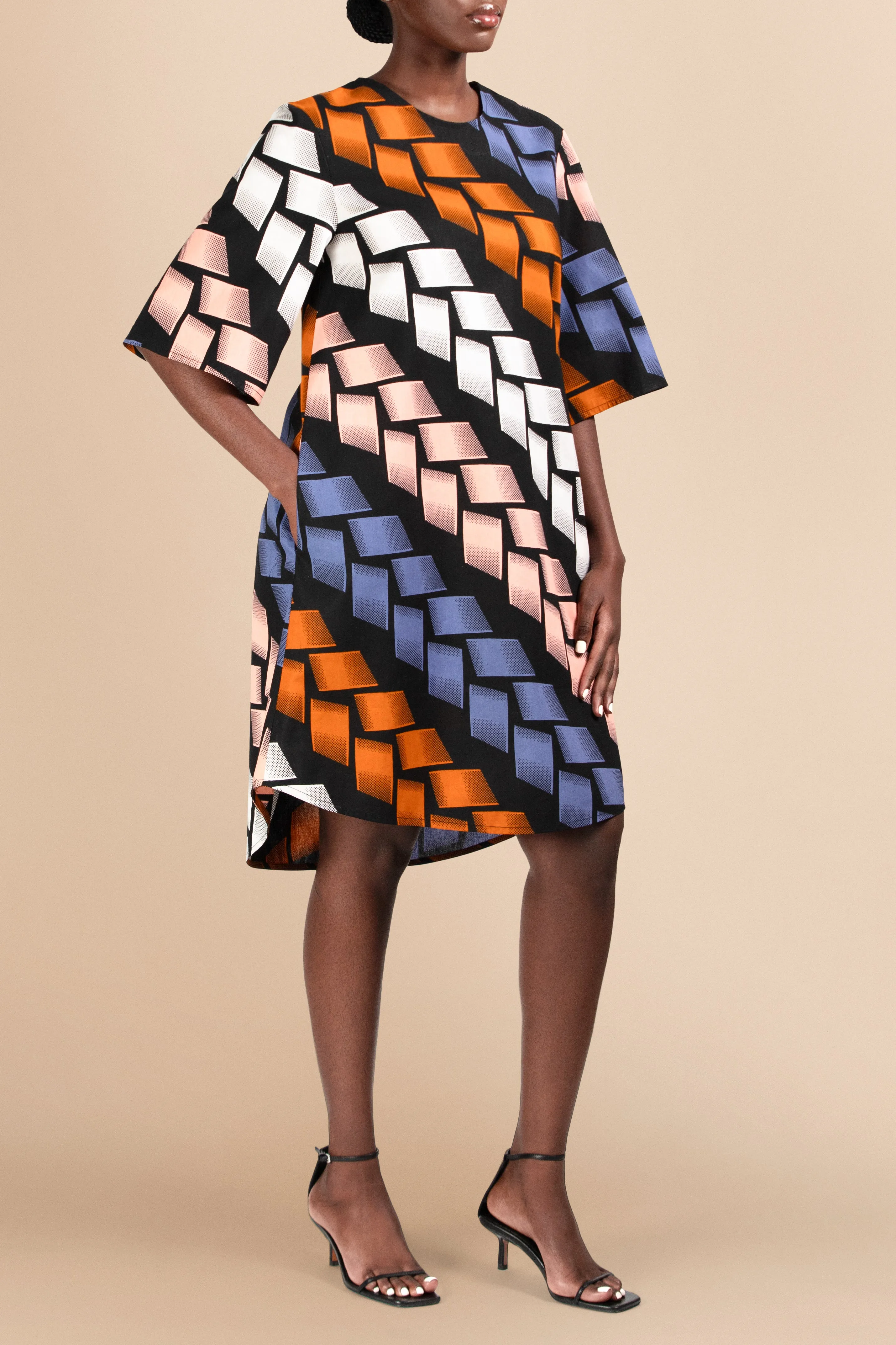 Vele Shift Cotton Dress in Multicolor Knotted Ropes Print