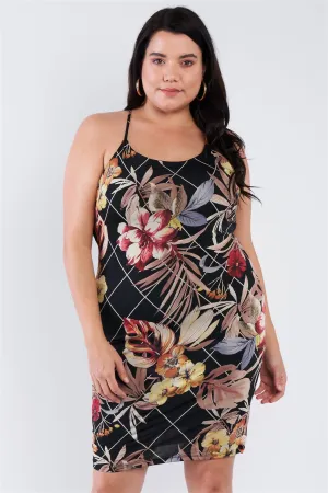 Voluptuous ( ) Plus Size Criss-cross Open Back Mini Floral Print Dress -2 styles