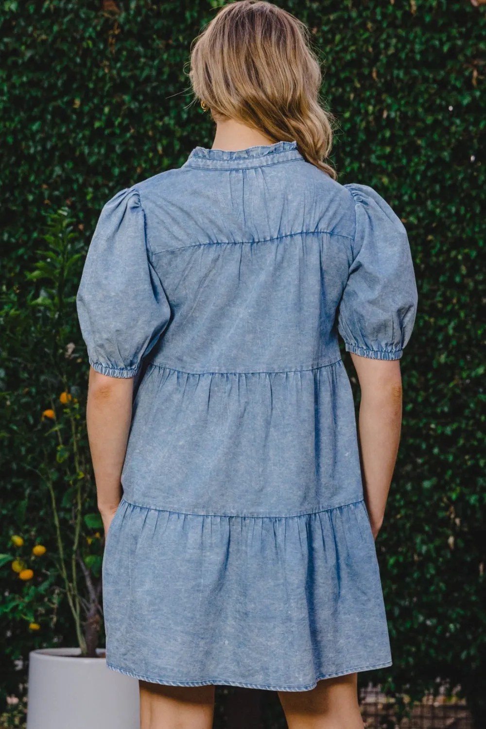 Washed Tiered Mini Denim Dress