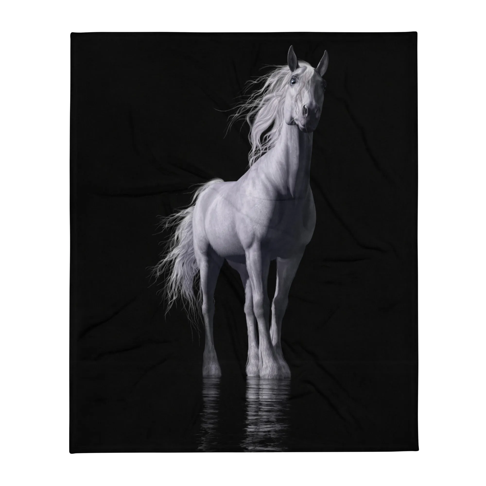 White horse print throw blanket