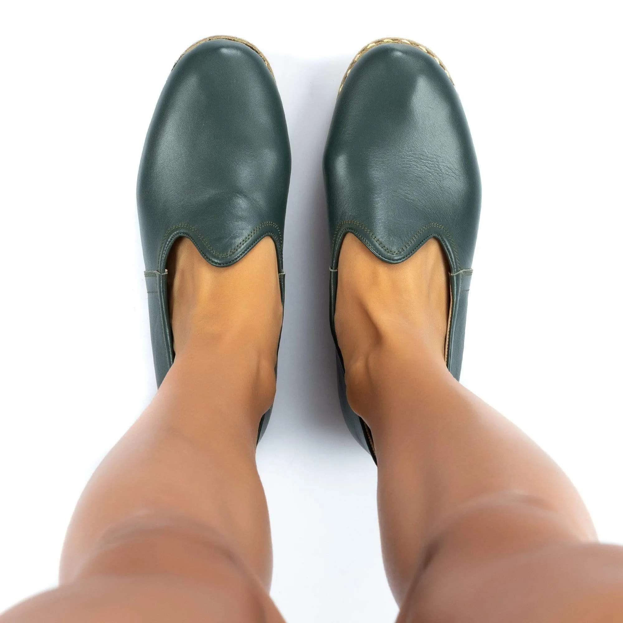 Women's Bottle Green Slip On Shoes