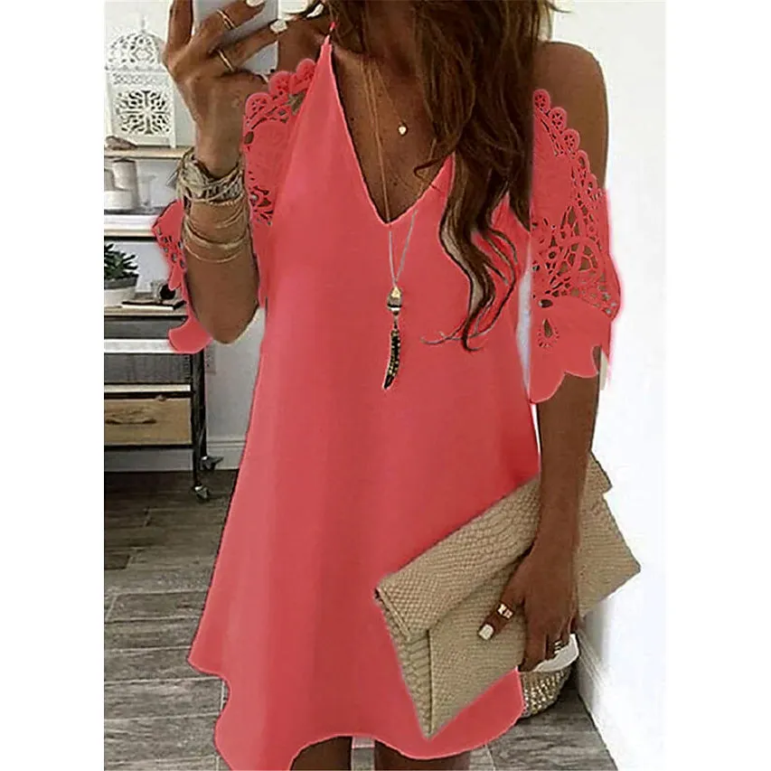 Women's Half Sleeve Solid Cutout Shift Dress