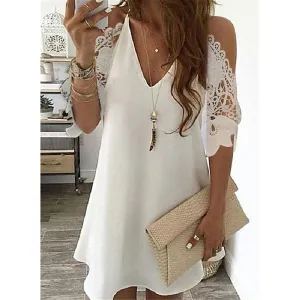 Women's Half Sleeve Solid Cutout Shift Dress