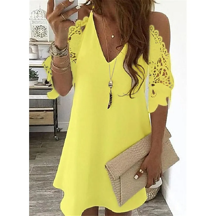 Women's Half Sleeve Solid Cutout Shift Dress