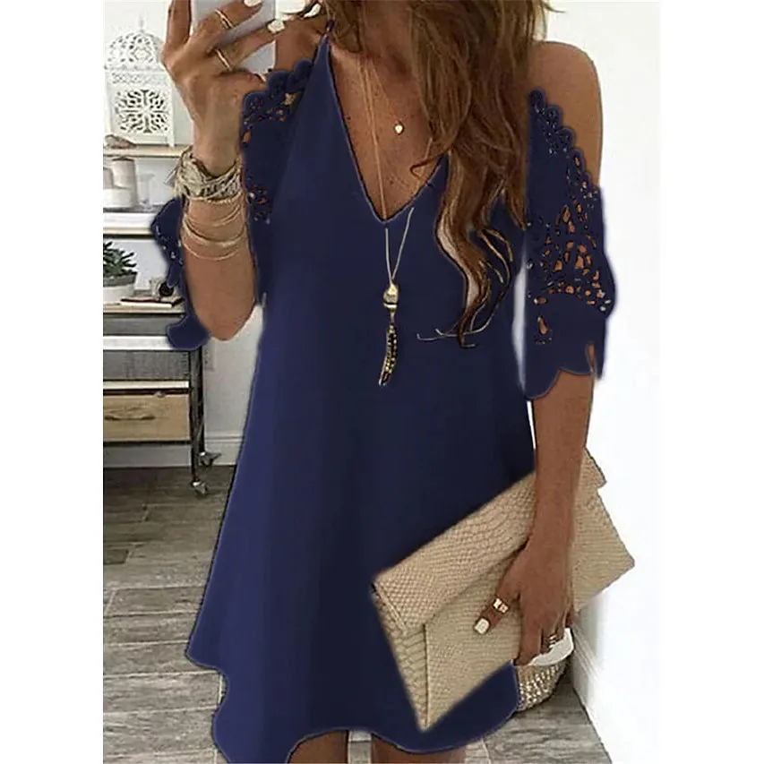 Women's Half Sleeve Solid Cutout Shift Dress