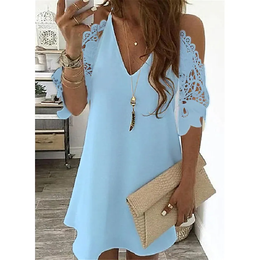 Women's Half Sleeve Solid Cutout Shift Dress