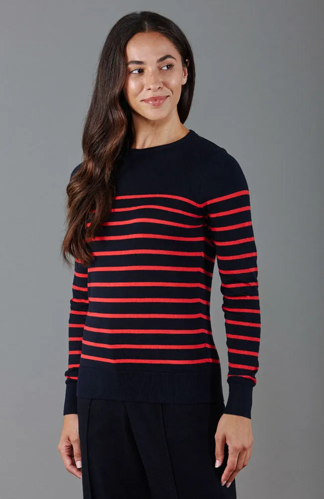 Womens Ultra Fine Cotton Breton Crew Neck Jumper