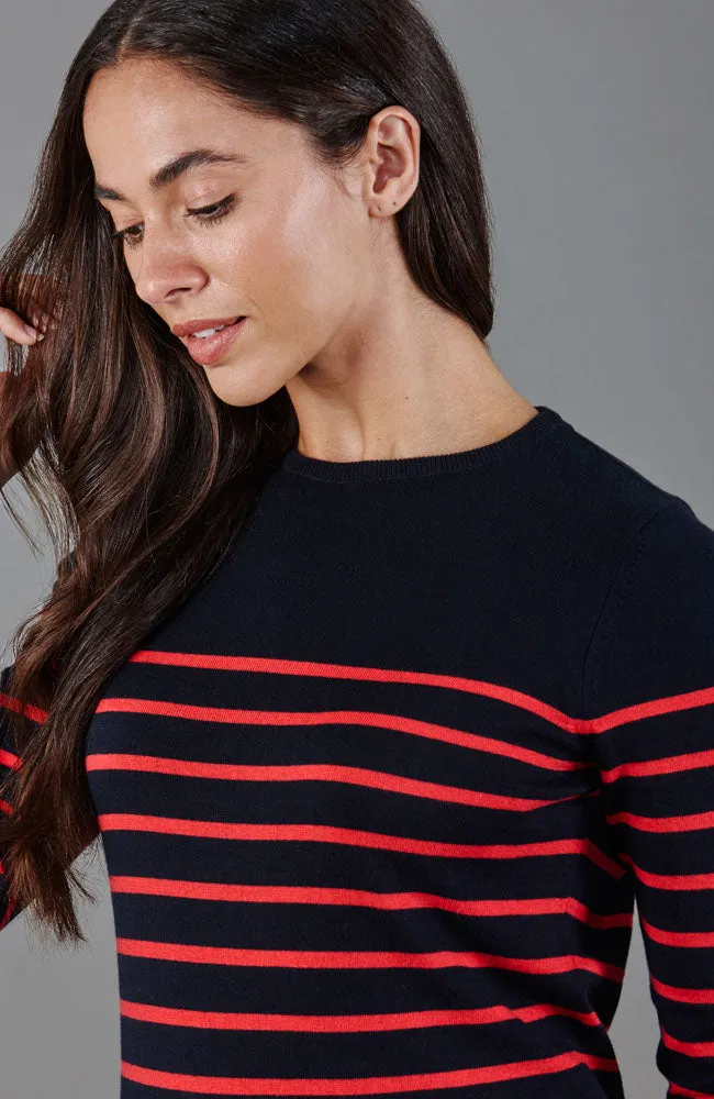 Womens Ultra Fine Cotton Breton Crew Neck Jumper