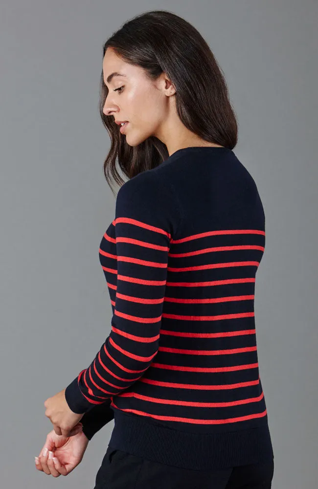 Womens Ultra Fine Cotton Breton Crew Neck Jumper