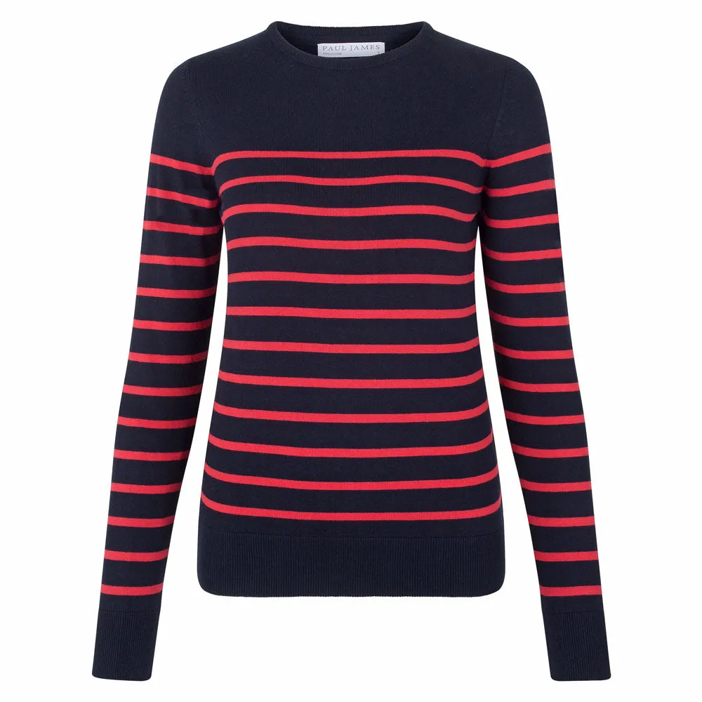 Womens Ultra Fine Cotton Breton Crew Neck Jumper