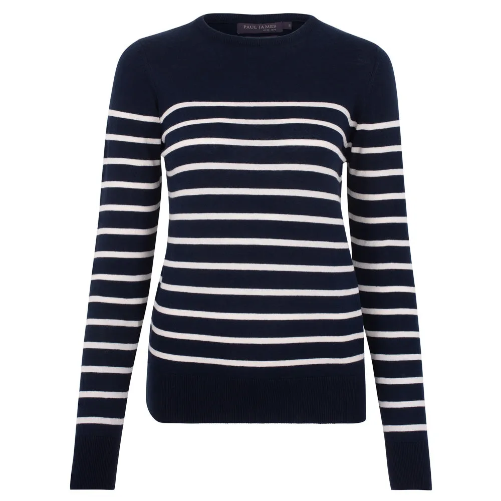 Womens Ultra Fine Cotton Breton Crew Neck Jumper