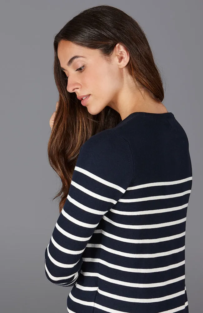 Womens Ultra Fine Cotton Breton Crew Neck Jumper