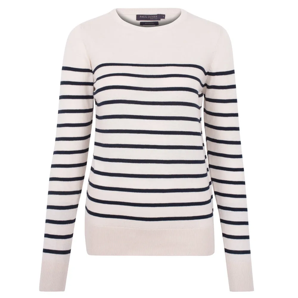 Womens Ultra Fine Cotton Breton Crew Neck Jumper