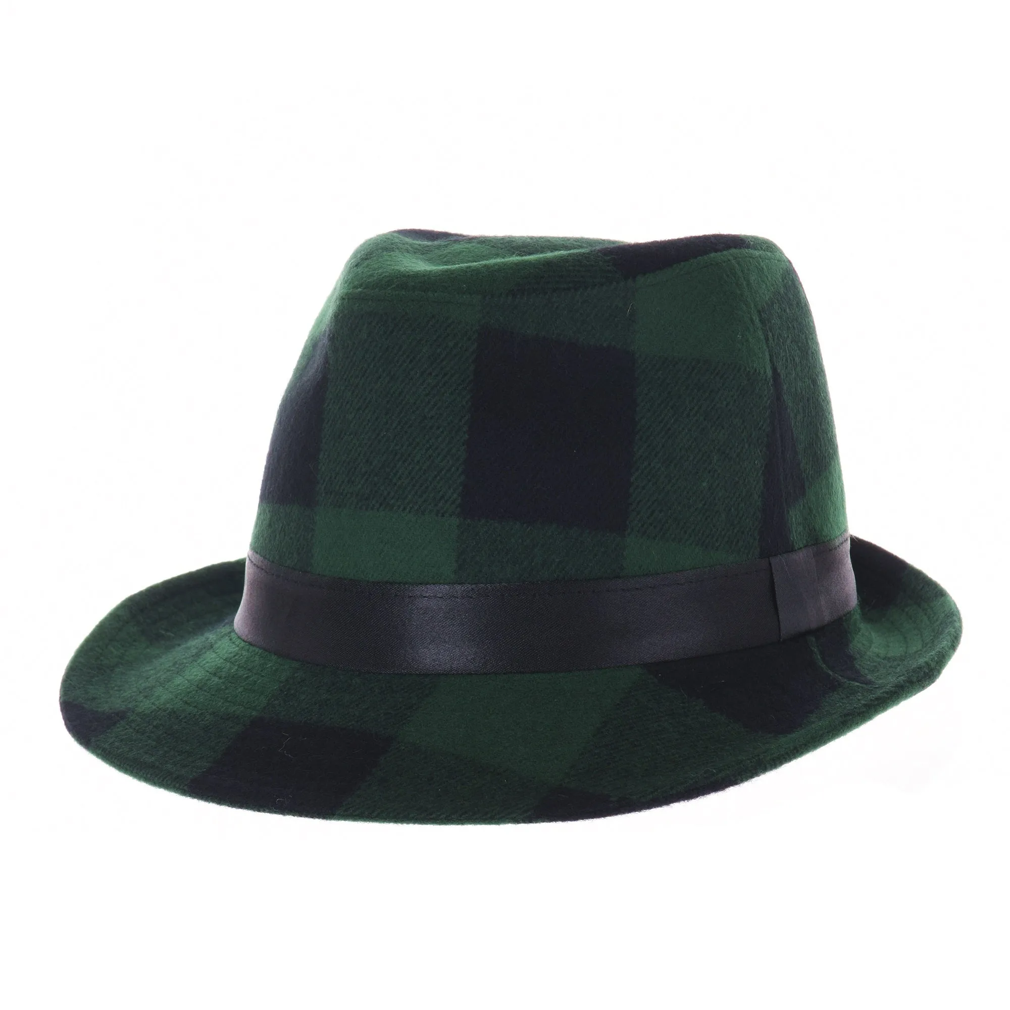 Wool Fedora Hat Glen Tartan Plaid Check Pattern DW6488