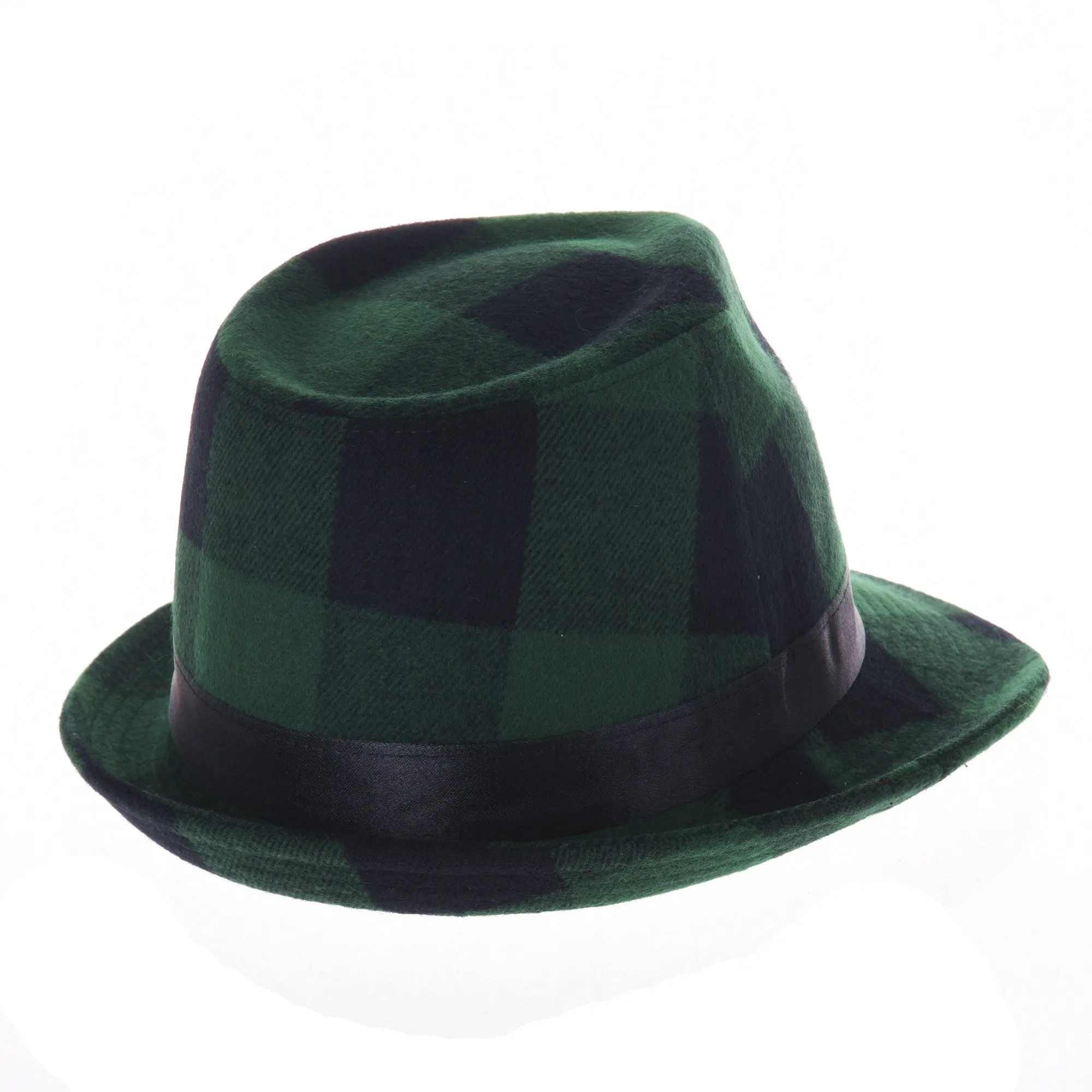 Wool Fedora Hat Glen Tartan Plaid Check Pattern DW6488