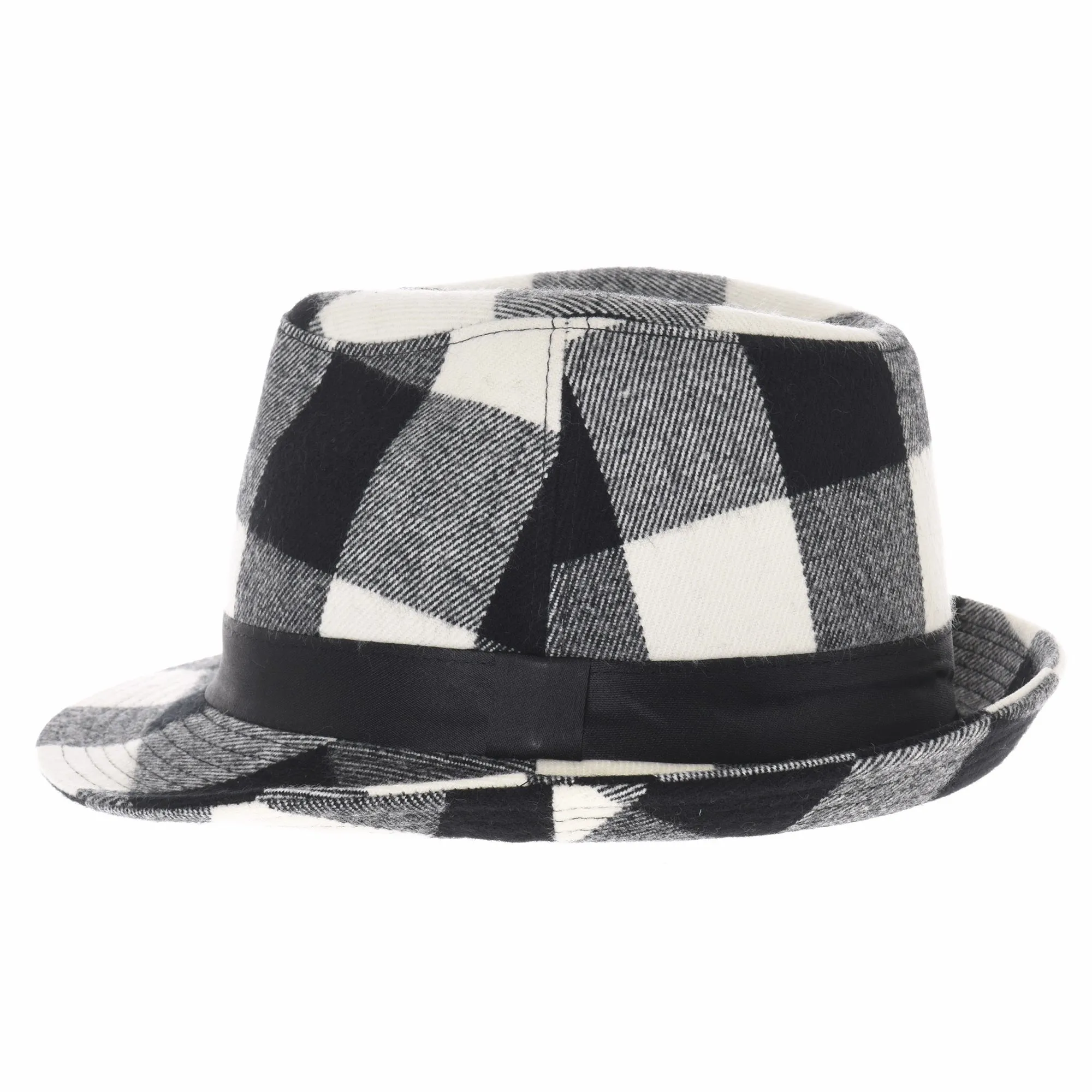 Wool Fedora Hat Glen Tartan Plaid Check Pattern DW6488