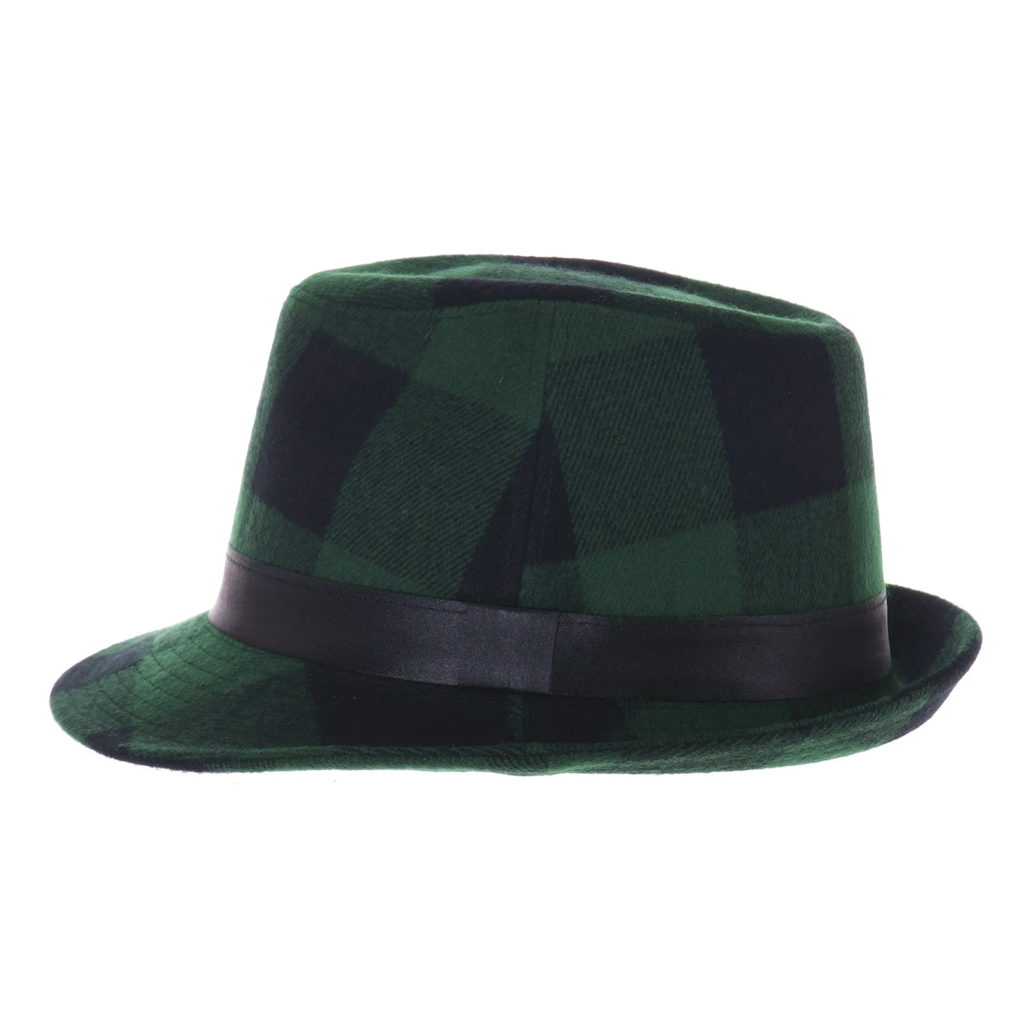 Wool Fedora Hat Glen Tartan Plaid Check Pattern DW6488