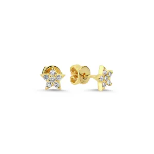 Yellow 14K Gold Diamond Stars Stud Earrings